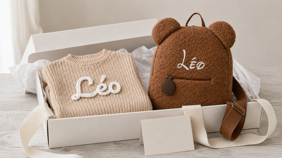 Cadeau bébé personnalisé haut de gamme avec prénom brodé