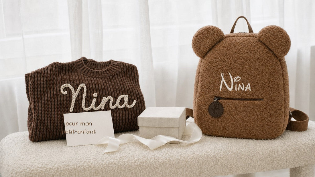 Cadeau personnalisé de grands-parents pour petit-enfant avec prénom brodé