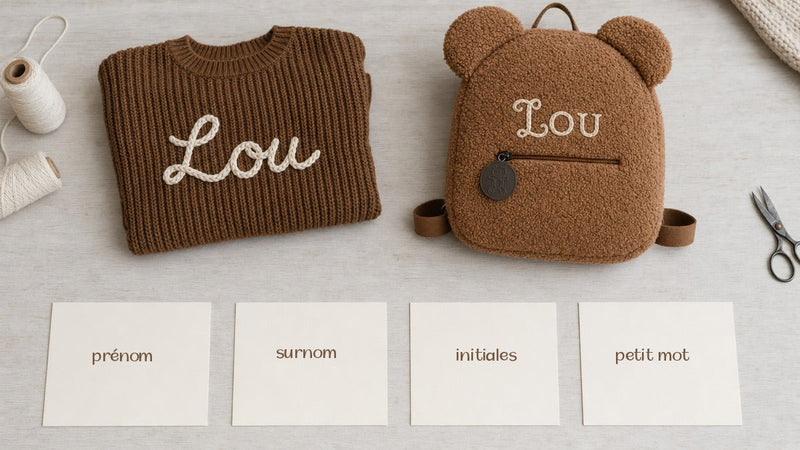 Prénom complet ou surnom à broder sur un cadeau bébé personnalisé