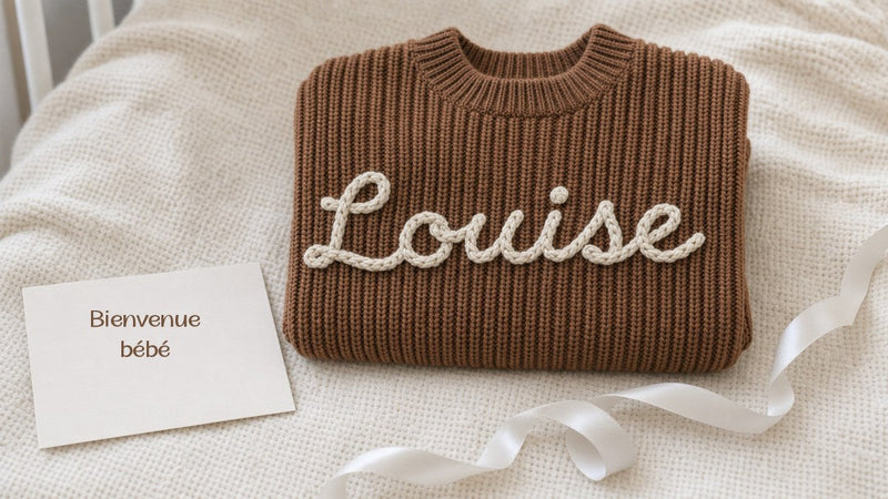 Pull bébé prénom brodé pour cadeau de naissance personnalisé