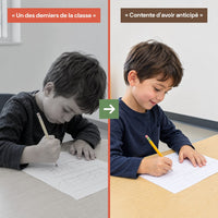Deux enfants qui écrivent, l'un en difficulté, l'autre à l'aise