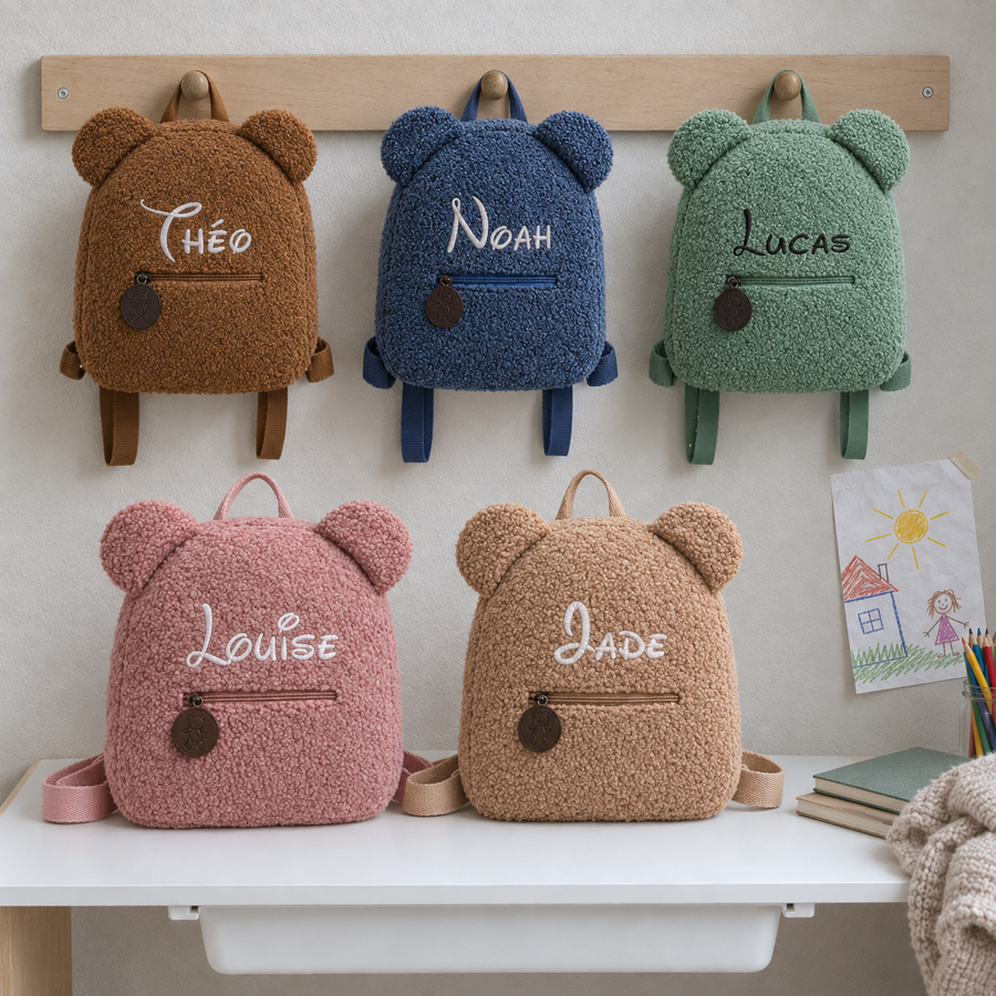 Sac à dos ourson personnalisé, prénom brodé main