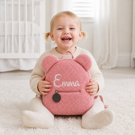 Sac à dos ours en peluche personnalisé, prénom brodé main