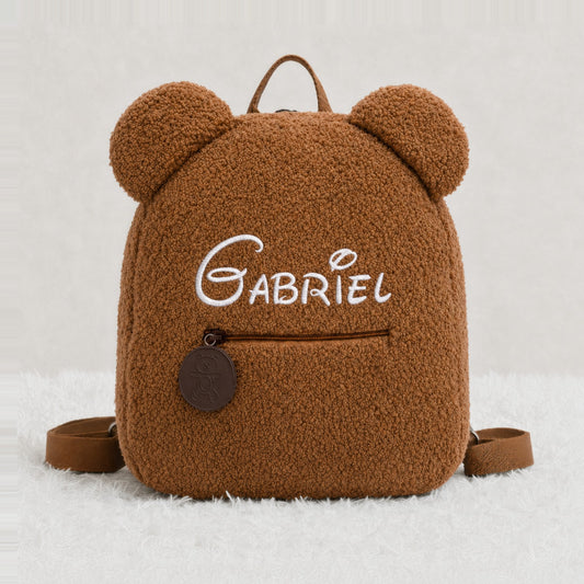 Sac a dos ourson caramel - prenom brode personnalisable