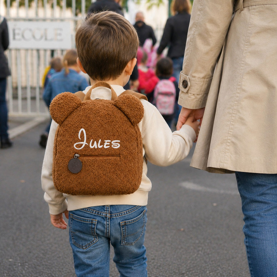 Sac à dos ours en peluche personnalisé, prénom brodé main