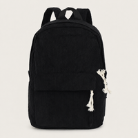 Sac à dos en velours côtelé noir sans prénom, vue produit [swatch:Noir]