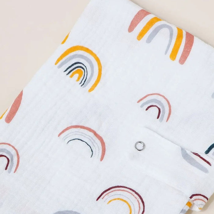 Protège carnet de santé personnalisé, tissu écru à arcs-en-ciel