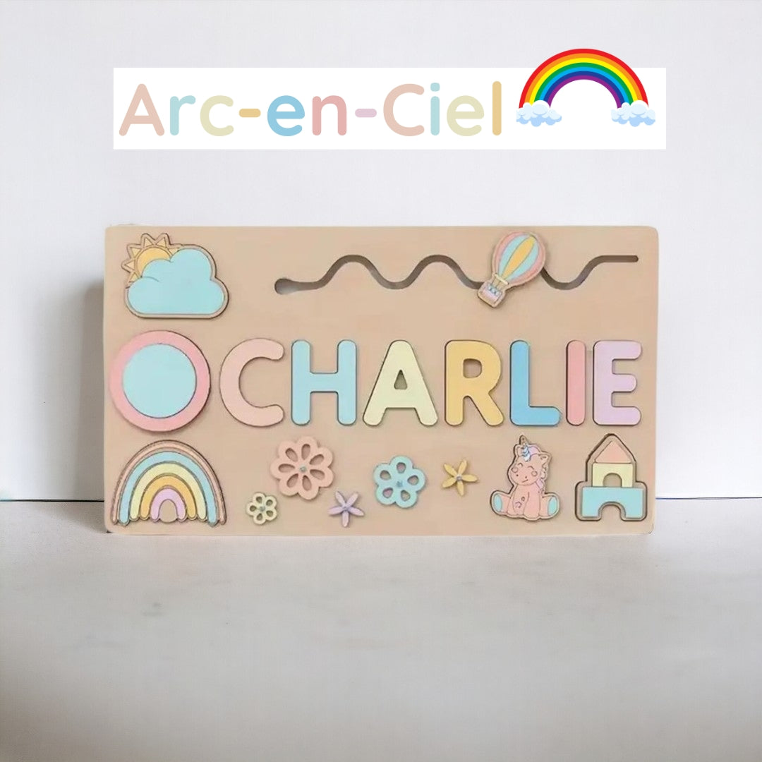 Puzzle personnalisé en bois motif arc-en-ciel