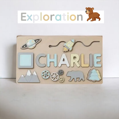 Puzzle personnalisé en bois motif exploration