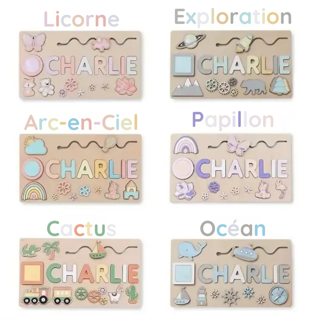 Puzzle en bois prénom personnalisé six modèles de création personnalisée