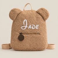 Sac à dos ourson beige, prénom Jade brodé main