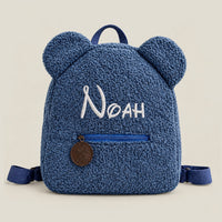 Sac à dos ourson bleu, prénom Noah brodé main