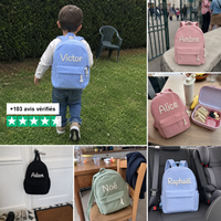 Photos clients : six sacs à dos en velours côtelé personnalisés aux prénoms brodés Victor, Ambre, Alice, Adam, Noé et Raphaël, plus de 103 avis vérifiés