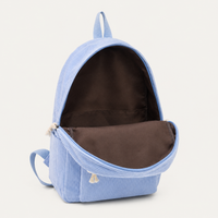 Vue intérieure du sac à dos en velours côtelé, compartiment doublé avec poche interne